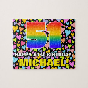 51st Birthday — Fun, Loving Heart Shapes + “51” Jigsaw Puzzle