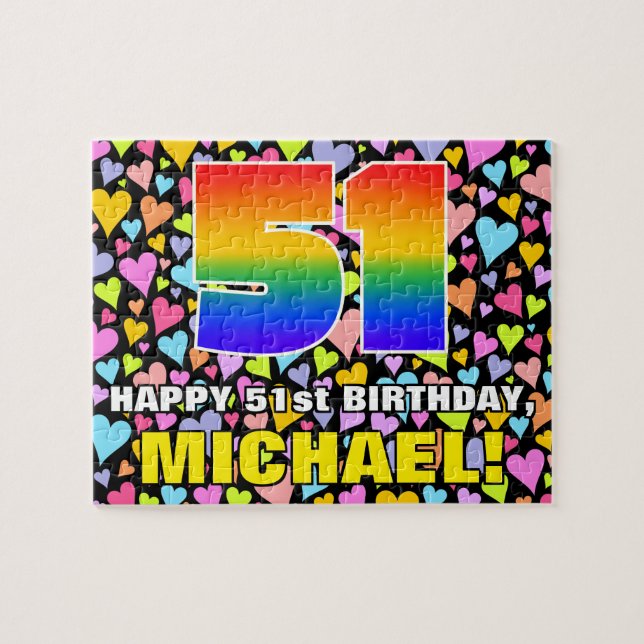 51st Birthday — Fun, Loving Heart Shapes + “51” Jigsaw Puzzle (Horizontal)