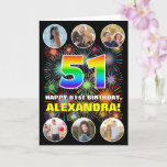 [ Thumbnail: 51st Birthday: Fun Rainbow #, Custom Name & Photos Card ]