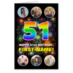 [ Thumbnail: 51st Birthday: Fun Rainbow #, Custom Name + Photos Card ]