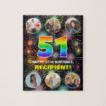 [ Thumbnail: 51st Birthday: Fun Rainbow #, Custom Name + Photos Jigsaw Puzzle ]