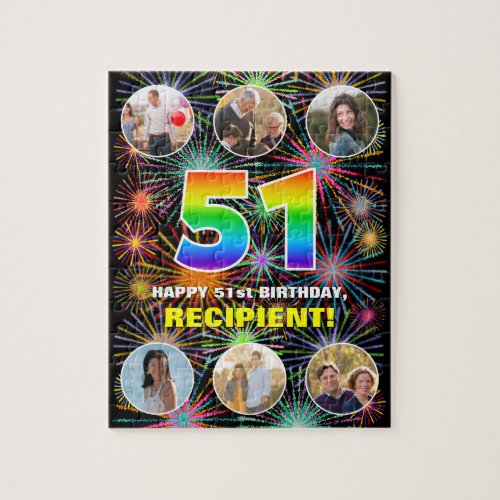 51st Birthday Fun Rainbow  Custom Name  Photos Jigsaw Puzzle