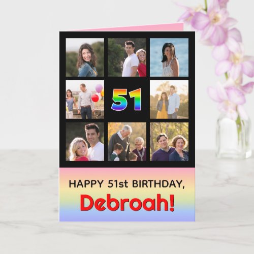 51st Birthday: Fun Rainbow #, Custom Photos + Name