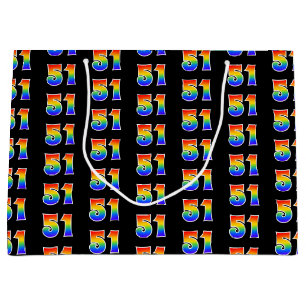 51st Birthday: Fun Rainbow Event Number 51 Pattern Large Gift Bag