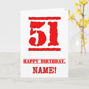 51st Birthday: Fun, Red Rubber Stamp Inspired Look Card