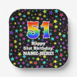 [ Thumbnail: 51st Birthday: Fun Stars Pattern and Rainbow “51” Paper Plates ]