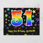 [ Thumbnail: 51st Birthday: Fun Stars Pattern, Rainbow 51, Name Postcard ]