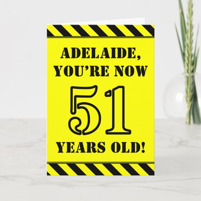 51st Birthday: Fun Stencil Style Text, Custom Name Card (Front)