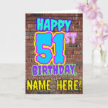 [ Thumbnail: 51st Birthday - Fun, Urban Graffiti Inspired Look Card ]