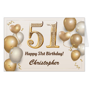 51st Birthday Gold Balloons Confetti Extra Large Card