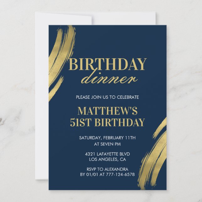 51st birthday invitations Birthday dinner Men Navy (Front)