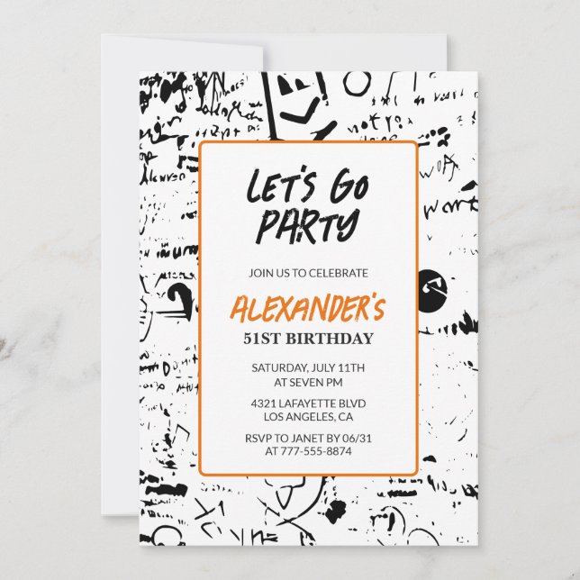 51st birthday invitations Men Graffiti Grunge (Front)