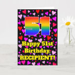 [ Thumbnail: 51st Birthday: Loving Hearts Pattern, Rainbow # 51 Card ]