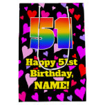 [ Thumbnail: 51st Birthday: Loving Hearts Pattern, Rainbow # 51 Gift Bag ]