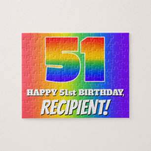 51st Birthday — Multicolored Rainbow Pattern “51” Jigsaw Puzzle