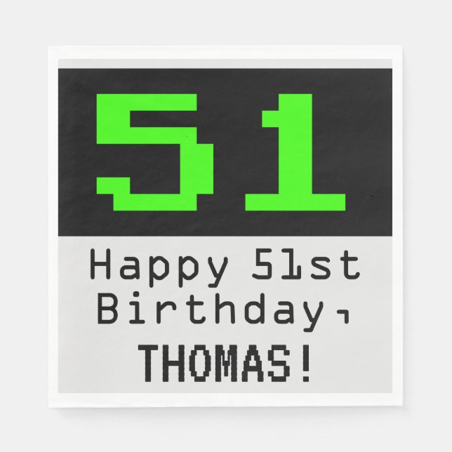 51st Birthday - Nerdy / Geeky Style "51" & Name Napkins (Front)