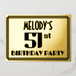 [ Thumbnail: 51st Birthday Party: Art Deco Look “51” and Name Invitation ]