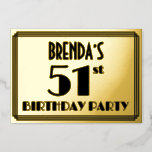 [ Thumbnail: 51st Birthday Party — Art Deco Look “51” + Name Invitation ]