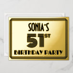 [ Thumbnail: 51st Birthday Party — Art Deco Style “51” & Name Invitation ]