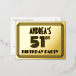 [ Thumbnail: 51st Birthday Party ~ Art Deco Style “51” + Name Postcard ]