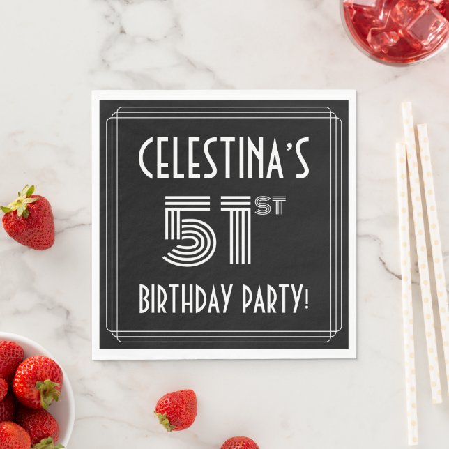 51st Birthday Party: Art Deco Style + Custom Name Napkins (Insitu)