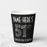[ Thumbnail: 51st Birthday Party: Art Deco Style + Custom Name Paper Cups ]