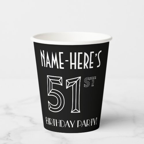 51st Birthday Party Art Deco Style  Custom Name Paper Cups