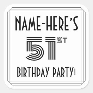51st Birthday Party: Art Deco Style + Custom Name Square Sticker