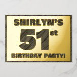 [ Thumbnail: 51st Birthday Party — Bold, Faux Wood Grain Text Invitation ]