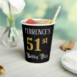 [ Thumbnail: 51st Birthday Party — Fancy Script, Faux Gold Look Paper Cups ]