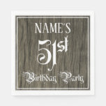 [ Thumbnail: 51st Birthday Party — Fancy Script, Faux Wood Look Napkins ]