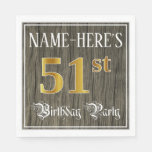 [ Thumbnail: 51st Birthday Party — Faux Gold & Faux Wood Looks Napkins ]