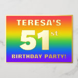 [ Thumbnail: 51st Birthday Party: Fun, Colorful Rainbow Pattern Invitation ]