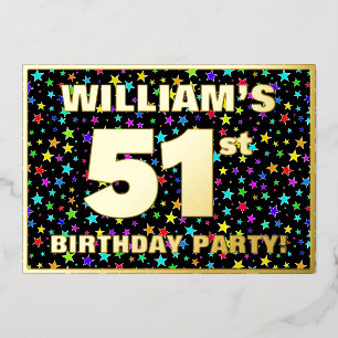 51st Birthday Party — Fun, Colorful Stars Pattern Foil Invitation