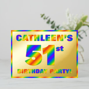 51st Birthday Party — Fun, Rainbow Spectrum “51” Foil Invitation