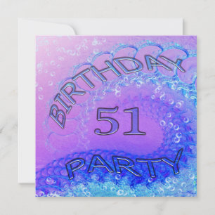 51st Birthday party invitation, Abstract and bubb Invitation