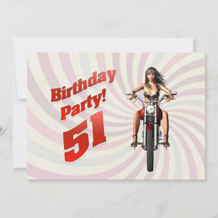 51st birthday party with a girl on a motorbike invitation