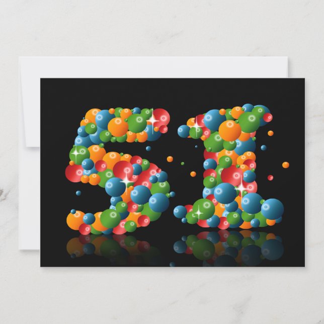 51st Birthday party, with bubbles and balls Invitation (Front)