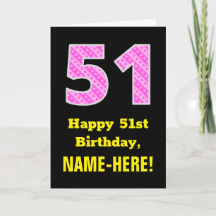 51st Birthday: Pink Stripes and Hearts "51" + Name Card