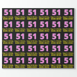 [ Thumbnail: 51st Birthday: Pink Stripes and Hearts "51" + Name Wrapping Paper ]