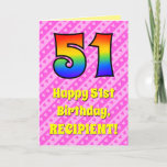 [ Thumbnail: 51st Birthday: Pink Stripes & Hearts, Rainbow # 51 Card ]