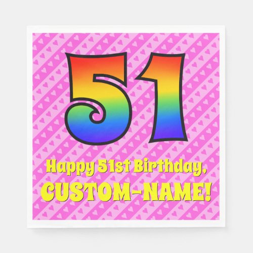 51st Birthday Pink Stripes  Hearts Rainbow  51 Napkins