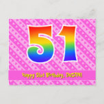 [ Thumbnail: 51st Birthday: Pink Stripes & Hearts, Rainbow 51 Postcard ]