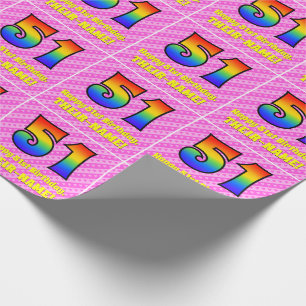 51st Birthday: Pink Stripes & Hearts, Rainbow # 51 Wrapping Paper