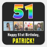 [ Thumbnail: 51st Birthday: Rainbow “51”; Custom Photos & Name Sticker ]