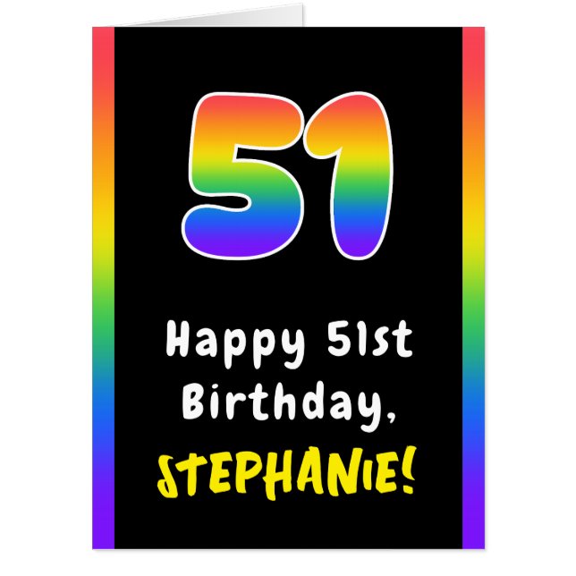 51st Birthday: Rainbow Spectrum # 51, Custom Name Card (Front)