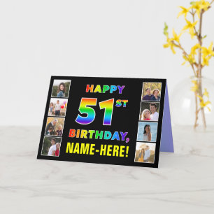 51st Birthday: Rainbow Text, Custom Photos & Name Card