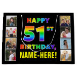 [ Thumbnail: 51st Birthday: Rainbow Text, Custom Photos & Name Gift Bag ]