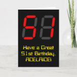 [ Thumbnail: 51st Birthday: Red Digital Clock Style "51" + Name Card ]
