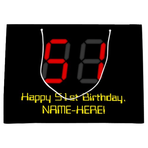 51st Birthday Red Digital Clock Style 51  Name Large Gift Bag